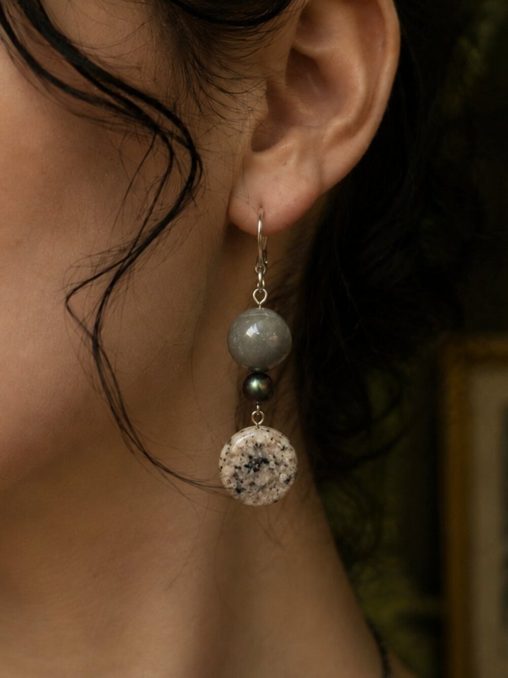 Jasper Stone Dangle Earrings, Boho Grunge Earrings, Minimalist Hippie Earrings